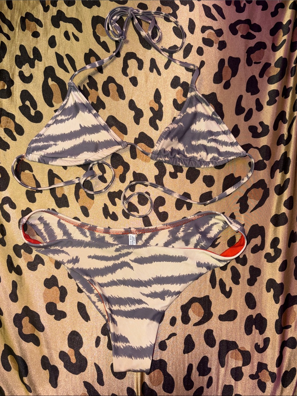 Aerie Tiger Animal Print Triangle String Bikini Set Top XXS Bottom S